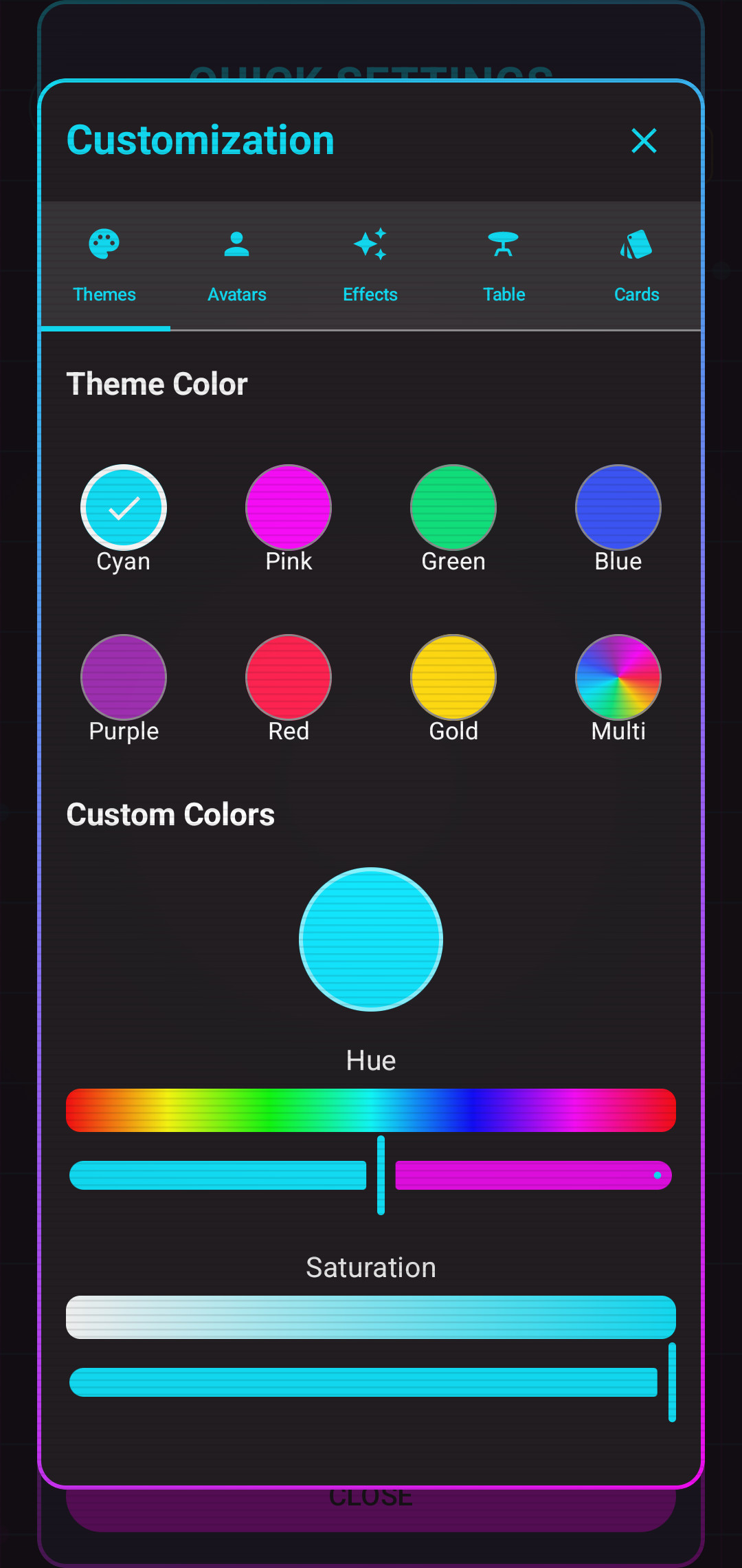 Customization Menu